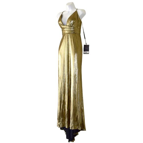 C0 NWT IEENA FOR MAC DUGGAL Metallic Spaghetti Strap Gown Dress Size 10 $338 - Picture 3 of 10